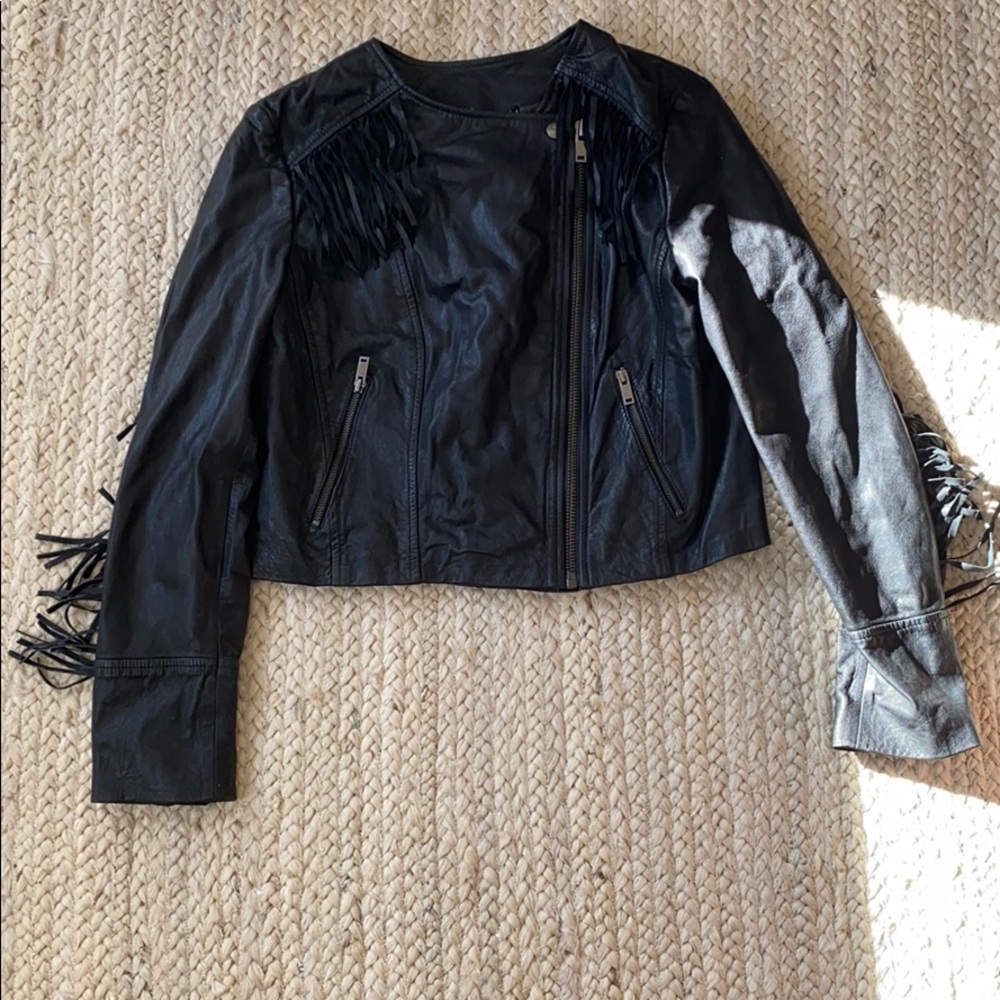 Banana Republic fringe leather jacket